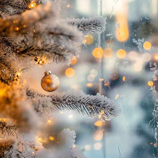 Sparkling frost on a windowpane with soft lights