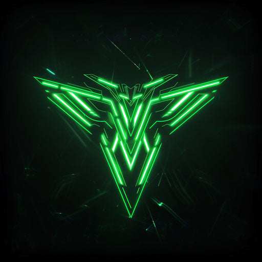 Futuristic logo design art in neon green, with a dark background