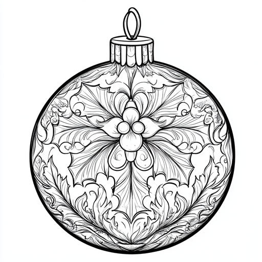 Intricate Christmas ornament with delicate patterns in the style of Teagan White, Coloring book page