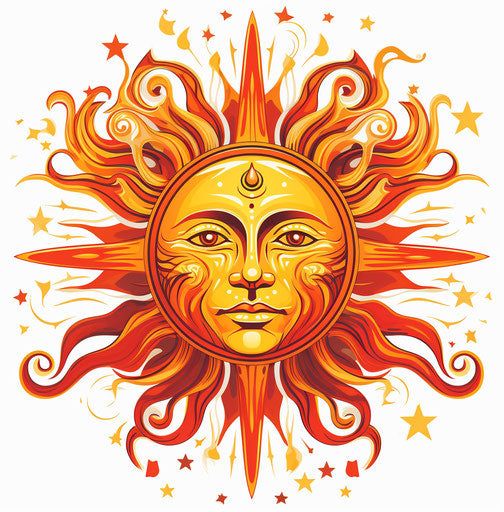 Medieval illuminated visions, celestial sun with crisp outlines