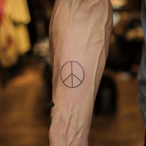 Simple tattoo of a peace symbol on the forearm
