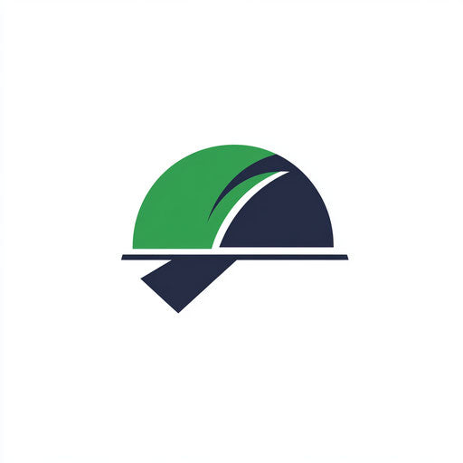 Minimalist construction company logo with hard hat icon and modern typography, in green and navy, on white background