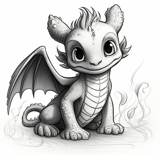 Coloring page of a cute little toothless dragon