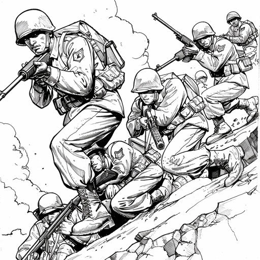 Heroic soldiers in dramatic poses