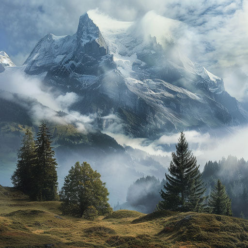 Mystical fog on the slopes of the Eiger, ethereal landscape