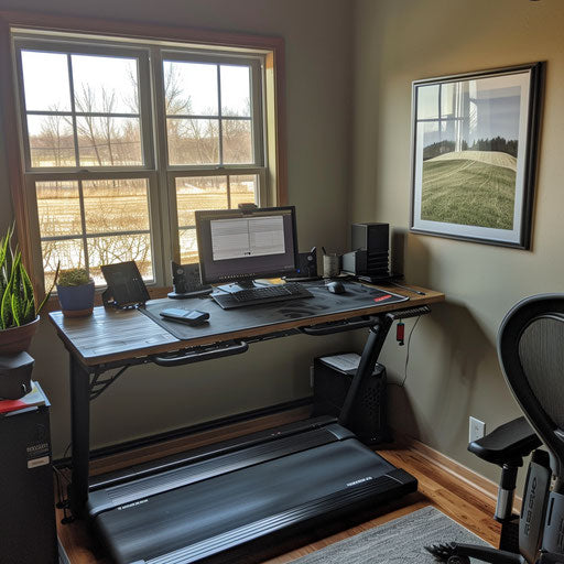 Home office with treadmill desk, for virtual meetings