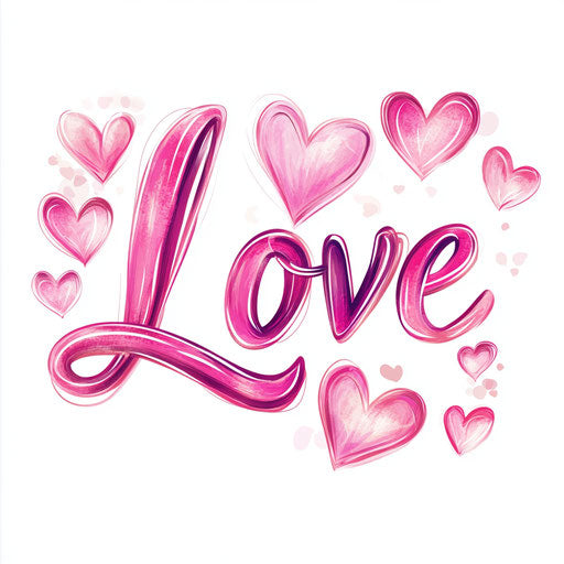 Love of pink hearts in cursive white background digital art