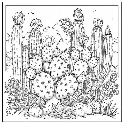 Whimsical cactus garden with floral details