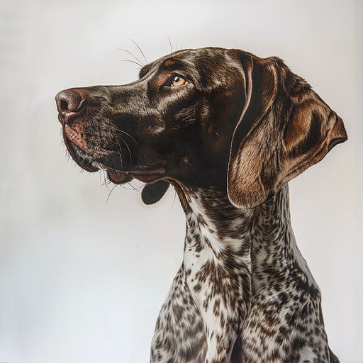 Realistic hunting dog portrait, precise detail, elegant tattoo design