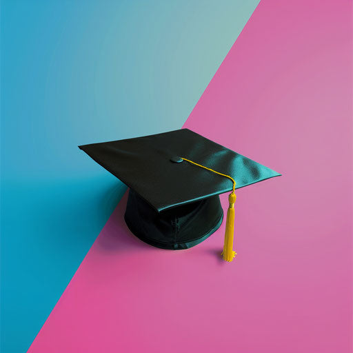Graduation cap clipart in realistic style with random flat background