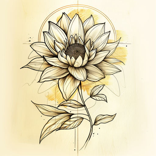 Art deco inspired tattoo sketch of an aster flower