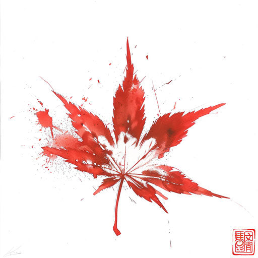 Japanese maple leaf tattoo, autumn red on white background