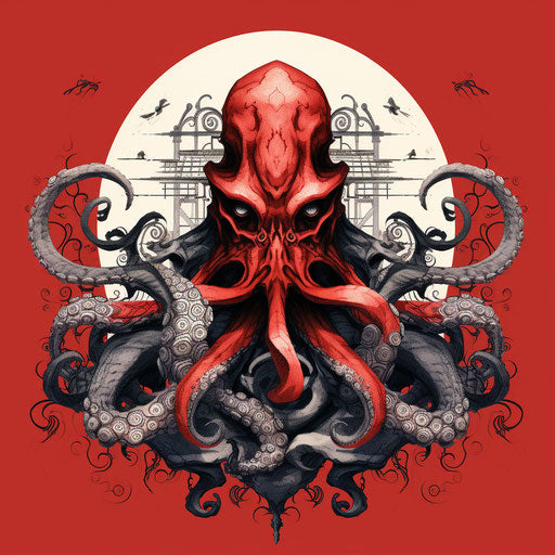 Octopus and tentacles tattoo design, occultist style, white & red