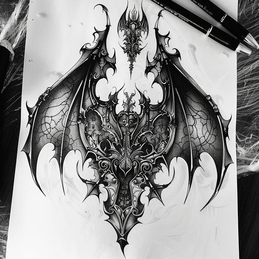 Gothic tattoo sketch of a Batok pattern with dark themes