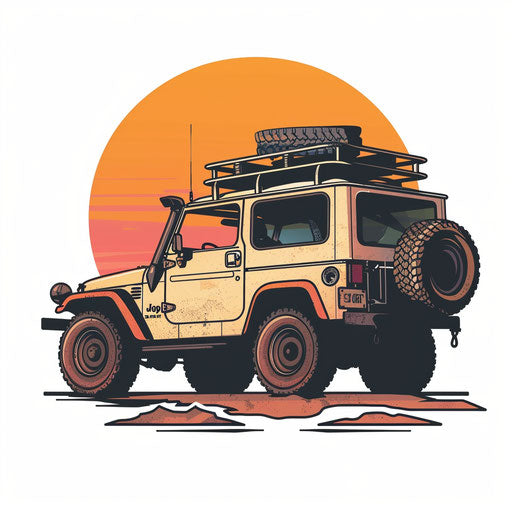 Adventurous flat tattoo sketch of an off-road vehicle in earth tones