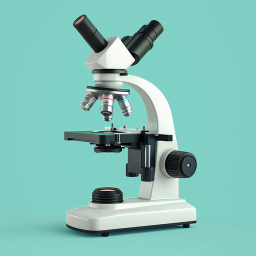 Realistic microscope on flat, serene aqua background