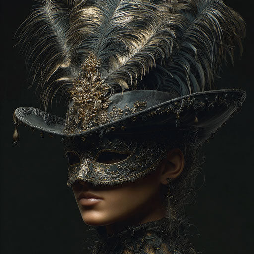 Mysterious woman with a metallic mask and hat