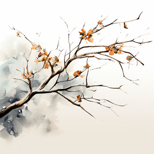 Impressionistic branch artwork on white background