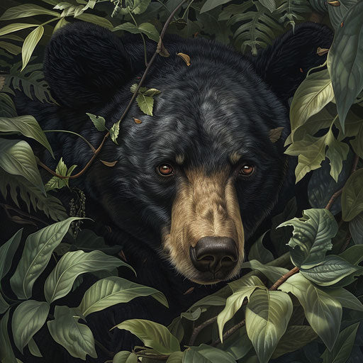 Black bear emerging from dense foliage