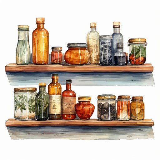 Shelf clipart in the style of an oil painting, on a white background