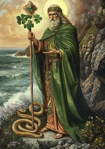 Irish hillside of St. Patrick and serpent hearts