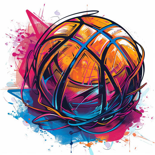 Edgy tattoo sketch of a graffiti-style basketball