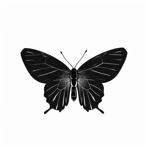 Minimalist flat tattoo sketch of butterfly silhouette with shadow