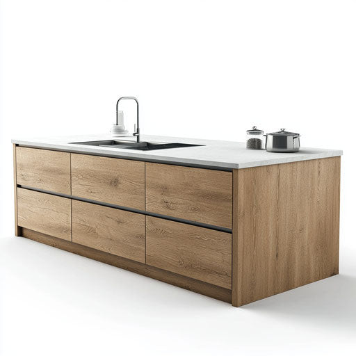 3D Kitchen Island on flat white background, realistic style