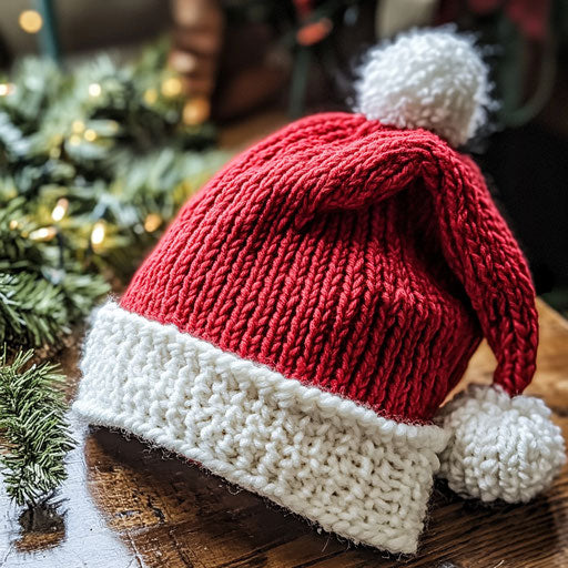 Cozy knitted Santa hat in bright red