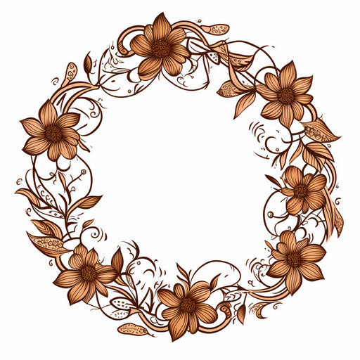 Elegant round frame batik style, absurd doodle dark brown