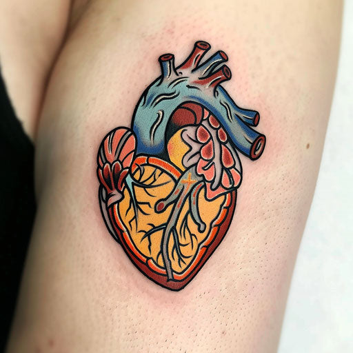 Traditional American style anatomical heart on white background