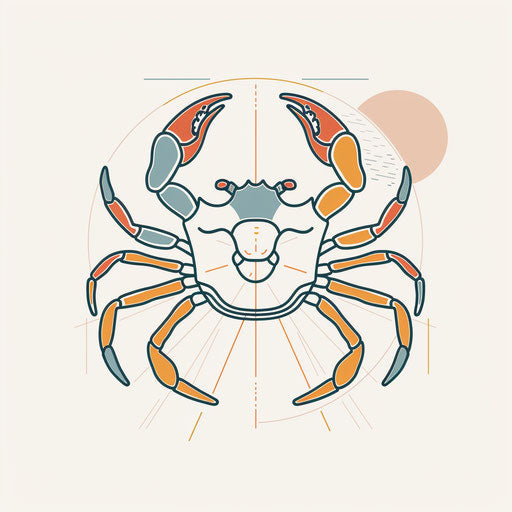 Cancer zodiac symbol in minimalist line art, subtle colors and clean lines on white background