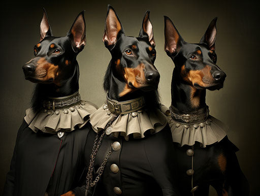 Dobermans packed in kennels, authentic style, fiberpunk, album covers
