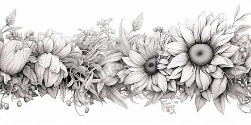 Black sunflower frame, custom twill, detailed graphite sketches style, tattoo 2:1