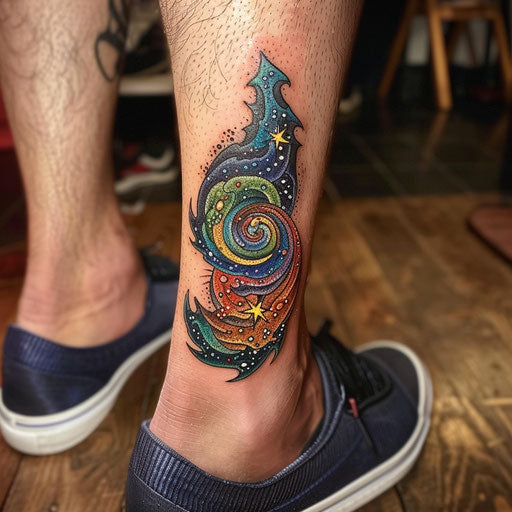 Ankle tattoos with abstract galaxy design