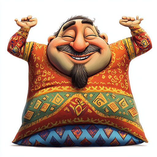 Humorous caricature of a pillow with human characteristics