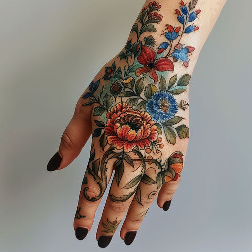 Feminine floral tattoo with intricate flowers