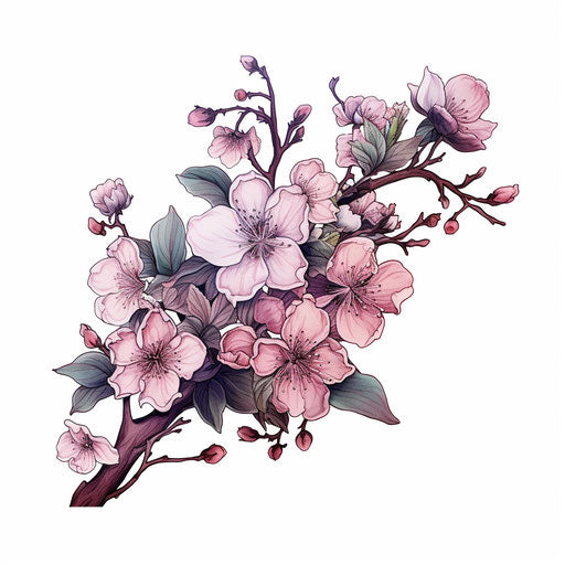 Detailed illustration of flower branch in feminine sticker art style