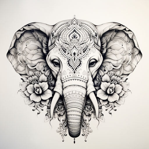 Mandala and elephant with minimalistic nature-inspired motifs