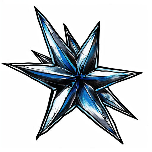 Detailed nautical star in blue and black on white