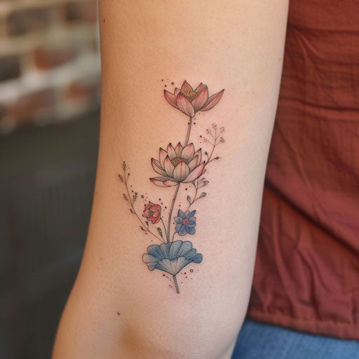 Wildflower tattoo with lotus, spiritual theme