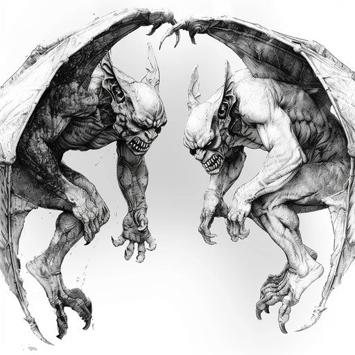 Gothic gargoyles, poised and menacing