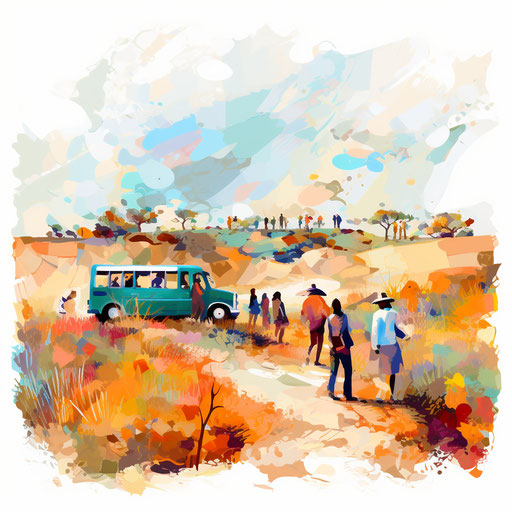 Field trip clipart in the style of Impressionistic Art, on a white background