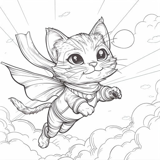 Superhero cat flying in the sky