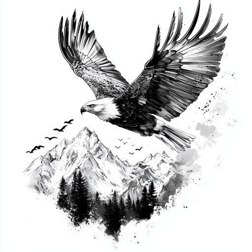 Majestic eagle chest tattoo soaring over mountains