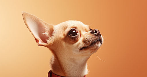Animated Chihuahua dog looking up in light gold style