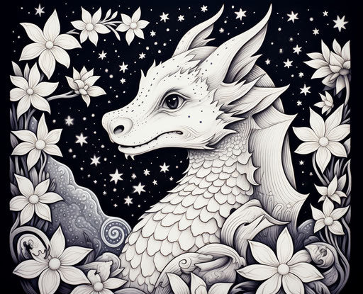 Color your own dragon in the style of the stars art group