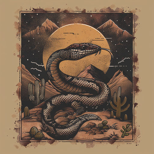 Rustic tattoo sketch of a black mamba in a desert scene