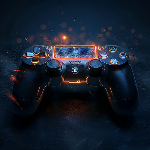 Video game controller, realistic style, random flat background