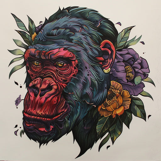 Neo-traditional gorilla tattoo design with bold colors
